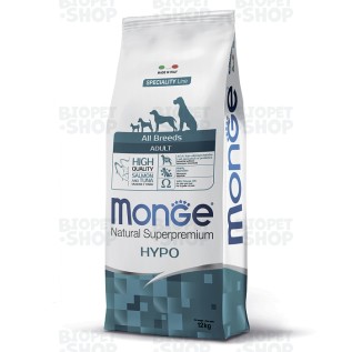 Monge Speciality Hypoallergenic All Breeds Hipoallergik Bütün cins yetkin itlər üçün quru yem, qızılbalıq və ton balıqı ilə, 12 kq