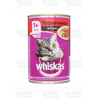 Whiskas Консервированный корм для взрослых кошек, с говядиной в соусе, 400 г