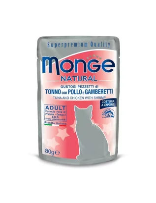 Monge Natural влажный корм для кошек, с говядиной и с тунцом в желе 80 г