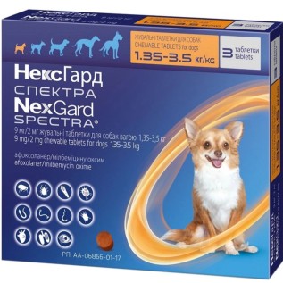 Nexgard Spectra İt üçün birə, gənə və helmintlərə qarşı çeynəmə tabletlər (1,35-3,5 kq)