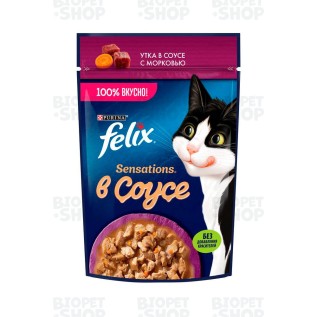 Purina Felix Sensations Влажный корм для взрослых кошек, с уткой в соусе с морковью, 75 г