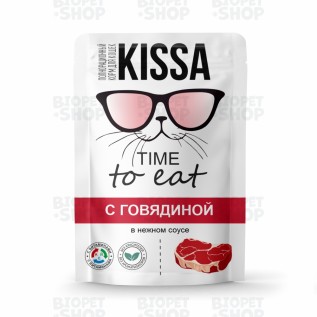 Kissa Time to Eat Влажный корм для взрослых кошек с говядиной в нежном соусе, 75 г