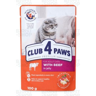 Club 4 Paws Влажный корм для взрослых кошек, с говядиной в желе, 100 г