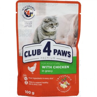 Club 4 Paws Влажный корм для взрослых кошек, с курицей в соусе, 100 г