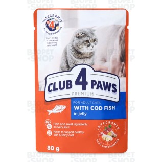 Club 4 Paws Влажный корм для взрослых кошек, с треской в желе, 80 г