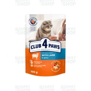 Club 4 Paws Yetkin pişik üçün nəm yem, sousda quzu əti ilə, 100 q