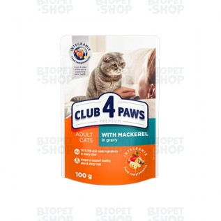 Club 4 Paws Влажный корм, для взрослых кошек, со скумбрией в соусе, 100 г