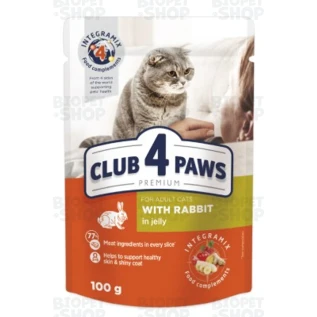 Club 4 Paws Nəm yem, yetkin pişiklər üçün, jeledə dovşan əti ilə, 100 q