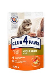 Club 4 Paws Влажный корм, для взрослых кошек, с кроликом в желе, 100 г