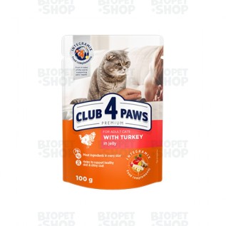 Club 4 Paws Влажный корм для взрослых кошек, с индейкой в желе, 100 г