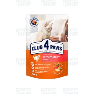 Club 4 Paws Влажный корм для котят, с индейкой в желе, 80 г