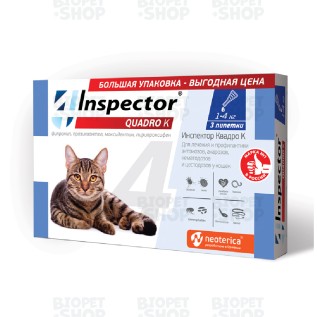 Inspector Quadro K Капли от внешних и внутренних паразитов для кошек, 1-4 кг