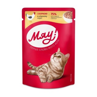 Мяу Влажный корм для кошек, с курицей в нежном соусе, 100 г