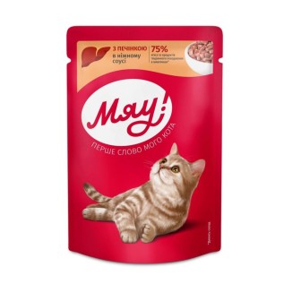 Мяу Влажный корм, для кошек, с печенью в нежном соусе, 100 г