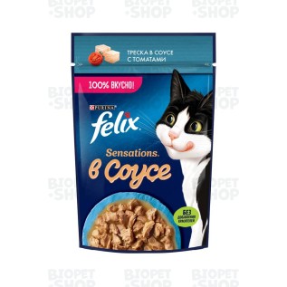 Purina Felix Sensations Влажный корм для кошек, с треской в соусе с томатами, 75 г