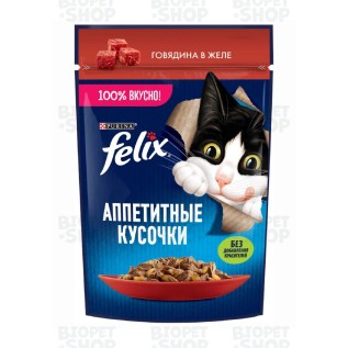 Purina Felix Nəm yem, pişiklər üçün, jeledə mal əti ilə, 75 q