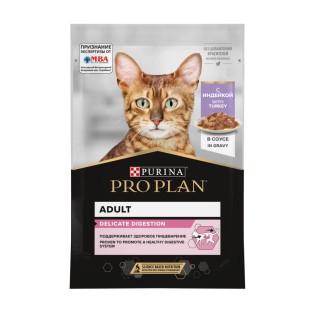 Purina Pro Plan Delicate Влажный корм для взрослых кошек с чувствительным пищеварением, c индейкой в соусе, 85 г