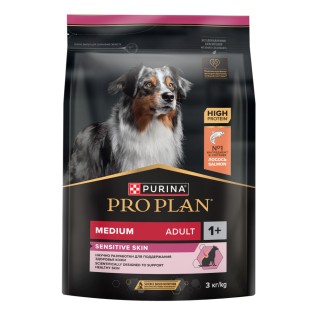 Purina Pro Plan Medium Adult Sensitive Skin Сухой корм, для взрослых собак средних пород c чувствительной кожей, лосось и рис, 3 кг