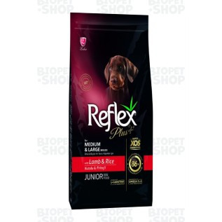 Reflex Plus Junior Medium & Large Quru yem, orta və böyük cins bala itlər üçün, quzu əti və düyü ilə (15 kq)