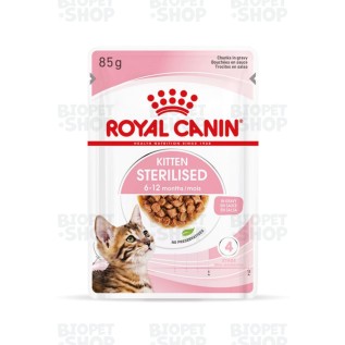 Royal Canin Kitten Sterilised (6-12 ay) Qısırlaşdırılmış bala pişik üçün nəm yem, sousda dilimlər, 85 q