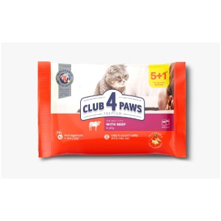 Club 4 Paws Yetkin pişik üçün nəm yem, jeledə mal əti ilə, (5+1)x80 q