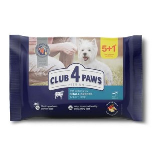 Club 4 Paws Влажный корм, для взрослых собак мелких пород, с ягненком в соусе, (5+1)x80 г