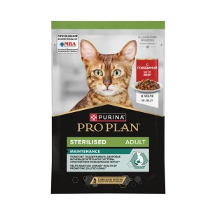Purina Pro Plan Sterilised влажный корм для стерилизованных кошек, говядина в желе, 85 г