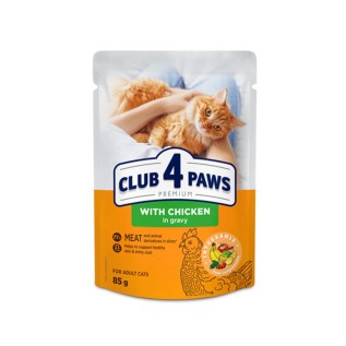 Club 4 Paws Yetkin pişik üçün nəm yem, sousda toyuq əti ilə, 85 q