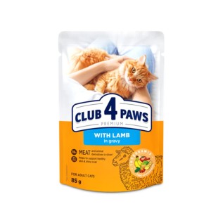 Club 4 Paws Влажный корм, для взрослых кошек, с ягненком в соусе, 85 г