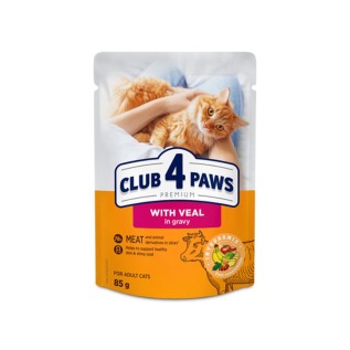 Club 4 Paws Yetkin pişik üçün nəm yem, sousda dana əti ilə, 85 q