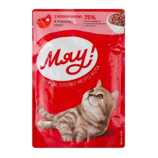 Myau Yetkin pişik üçün nəm yem, zərif sousda mal əti ilə,  85 q