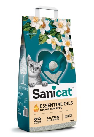 Sanicat Essential Oils Ultra Clumping ультракомкующийся наполнитель для кошачьего туалета, с белым жасмином, 10 кг