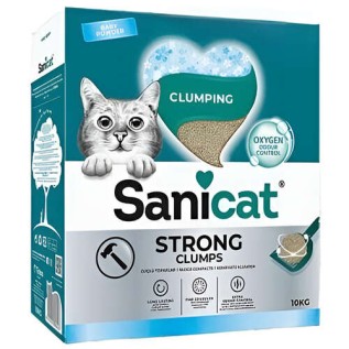 Sanicat Strong Clumps Clumping ultra topalanan pişik qumu, uşaq pudrası ətirli, 10 kq