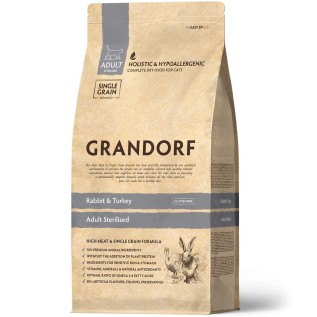 Grandorf Single Grain Sterilised Сухой корм для стерилизованных кошек, с кроликом и индейкой, 2 кг