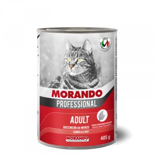 Morando Professional Canned Adult Cat Food yetkin pişiklər üçün tikəli konservləşdirilmiş nəm yem, mal əti ilə, 405 q