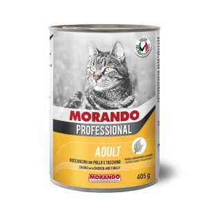 Morando Professional Canned Adult Cat Food, консервированный влажный корм с кусочками для взрослых кошек, с курицей и индейкой, 405 г