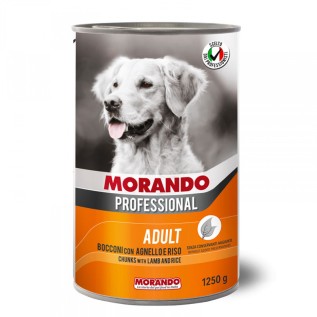 Morando Professional Canned Adult Dog Yetkin itlər üçün iri tikəli konservləşdirilmiş nəm yem, quzu əti və düyü ilə, 1250 q
