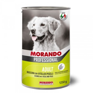 Morando Professional Canned Adult Dog Yetkin itlər üçün iri tikəli konservləşdirilmiş nəm yem, dana əti və yaşıl noxud ilə, 1250 q