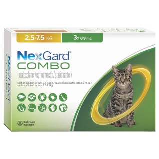 Nexgard Combo Нексгард Комбо для кошек/котов (с 2,5 до 7,5 кг), капли от блох, клещей и глистов, 0.9 мл