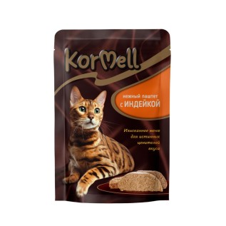 KorMell влажный корм (паштет) для взрослых кошек, с индейкой, 75 г