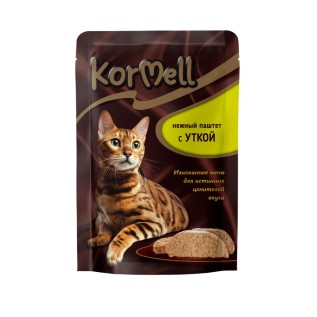 KorMell влажный корм (паштет) для взрослых кошек, с уткой, 75 г