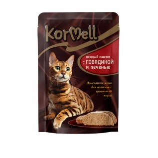 KorMell влажный корм (паштет) для взрослых кошек, говядина и печень, 75 г