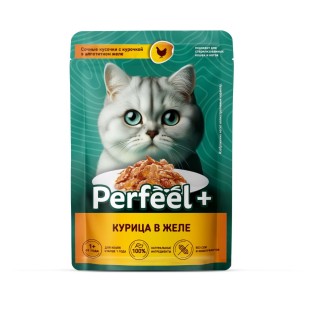 Perfeel Влажный корм с кусочками курицы в желе, для взрослых кошек, 75 г