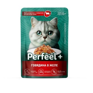 Perfeel Влажный корм с кусочками говядины в желе, для взрослых кошек, 75 г