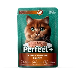 Perfeel влажный корм (паштет) с курицей и печенью для взрослых кошек, 75 г