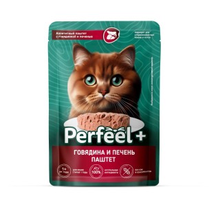 PerfeelPlus pişiklər üçün nəm yem (paştet), mal əti və qaraciyər ilə, 75 q