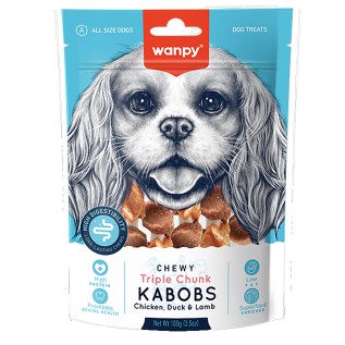 Wanpy Dog лакомство для собак в виде шашлычка на жевательной шпажке, с курицей, уткой и ягненком, 100 г