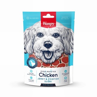 Wanpy Chicken Jerky & Codfish лакомство для собак в виде суши с курицей и треской, 100 г