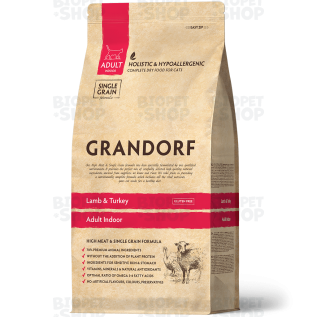 Grandorf Single Grain Indoor Сухой корм для взрослых кошек живущих в помещении с ягнёнком и индейкой, 8 кг