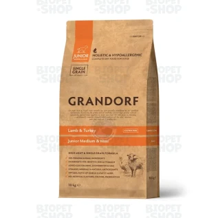 Grandorf Single Grain Medium & Maxi Junior Dry Food, Lamb and Turkey, кг